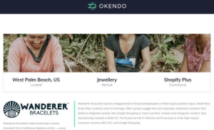 Screen shot of Okendo webpage case study of Wanderer Barcelets